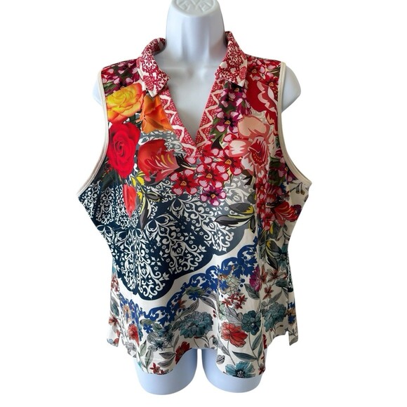 Johnny Was XL Tango Active Pique Polo V Neck Collar Tank - Picture 2 of 6